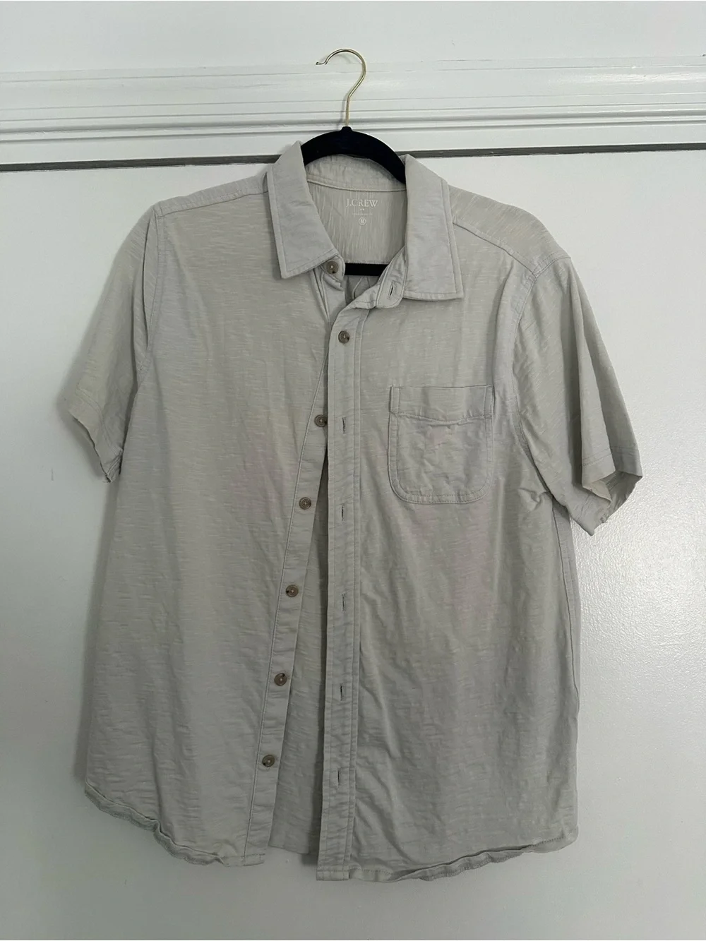 J. Crew Short-Sleeve Button-Up Shirt 100% cotton in off White Light Gray